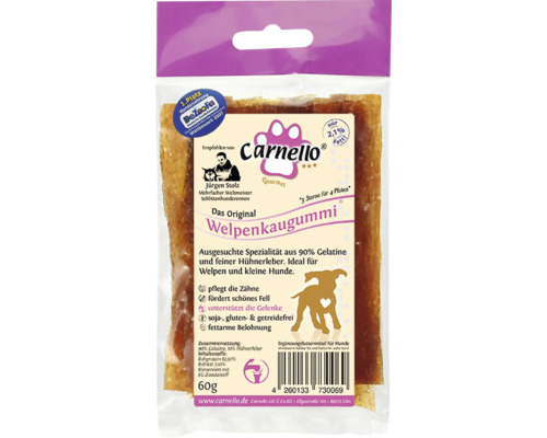 Dog snack Carnello puppy chewing gum, 90% gelatin and chicken liver, cleans the teeth, soy, gluten and grain free, 60 g