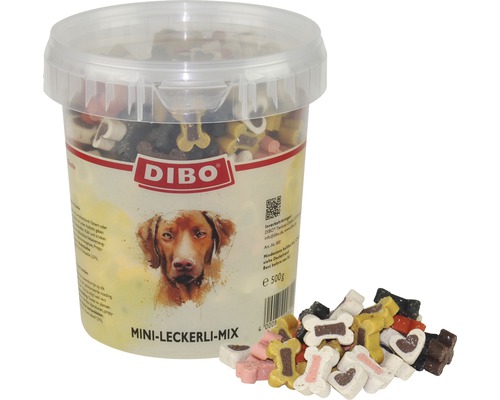 Dog snack DIBO® Mini Treat Mix in a resealable 500 g bucket