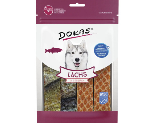 DOKAS Salmon Strips Dog Snack 100g Chew, Training Snack