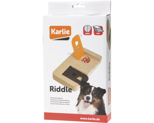 Dog toy Karlie Brain Train Riddle 22 x 13 x 3 cm wood, plastic intelligence toy, snack toy, activity, interactive toy