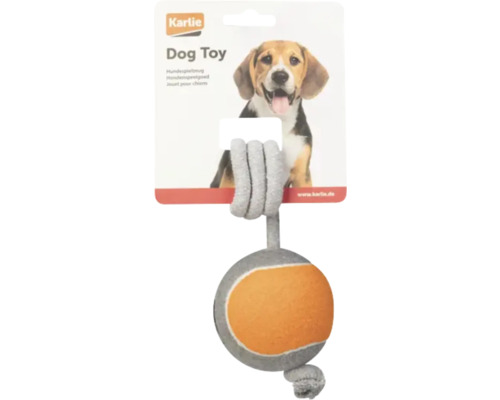 Dog toy Karlie tennis ball with rope 8 cm yellow