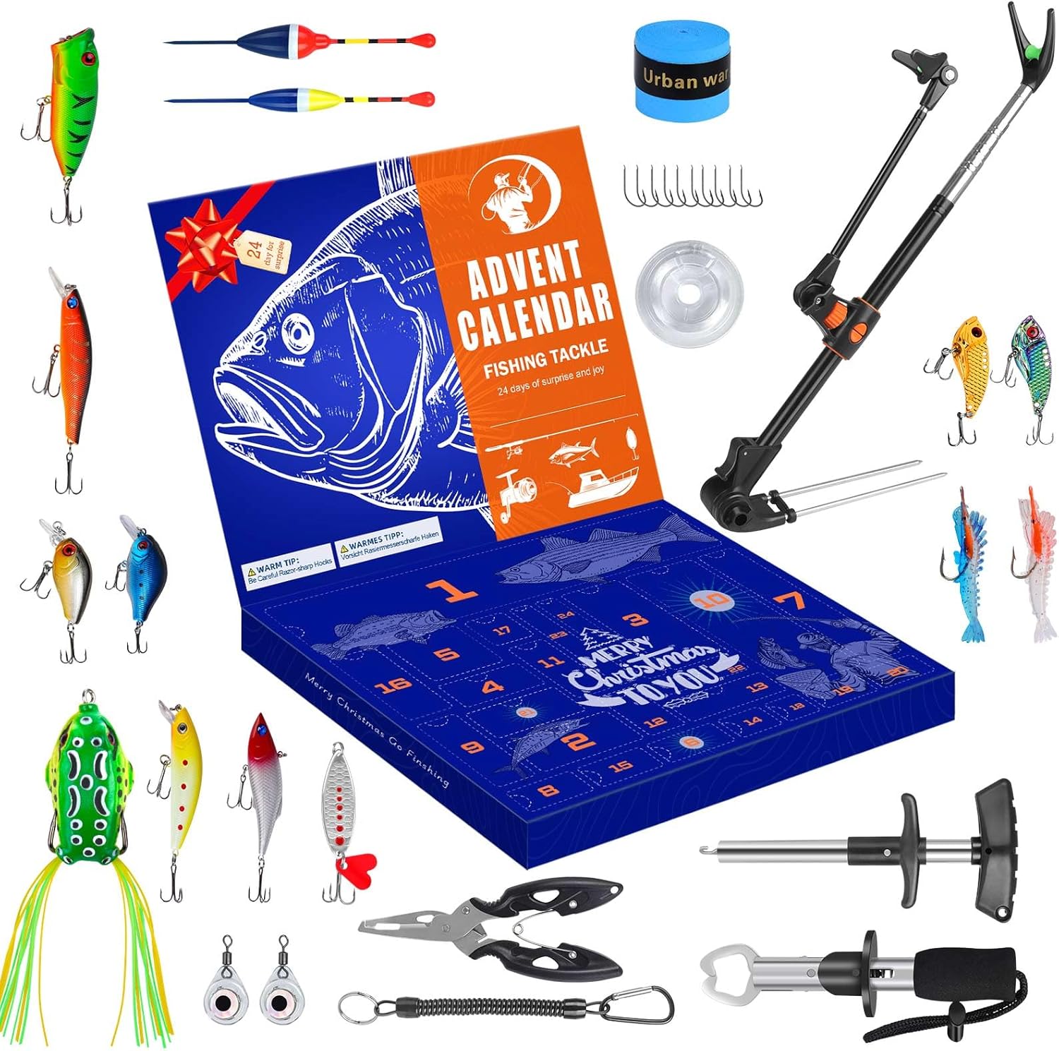 RONSTONE Fishing Calendar for Adult Men - 2025 Fishing Tool and Accessories Set - Christmas Gifts - 24 Days Full of Fishing Accessories and Surprises for Fishing Enthusiasts