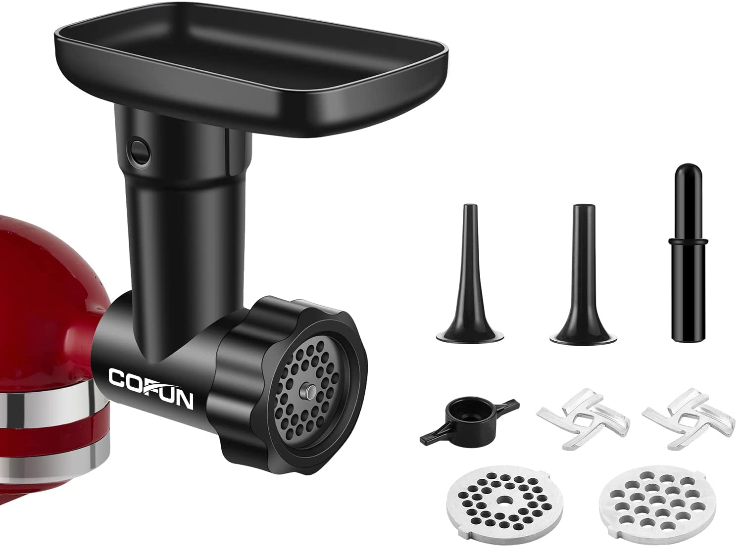 COFUN Meat Grinder Attachment for KitchenAid Food Processors, Meat Grinder for KitchenAid Accessories with Grinding Disc Sausage Filler Horns, Optional Accessories for KitchenAid Stand Mixer