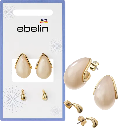 ebelin Drop-shaped stud earrings, gold look, 4 pieces