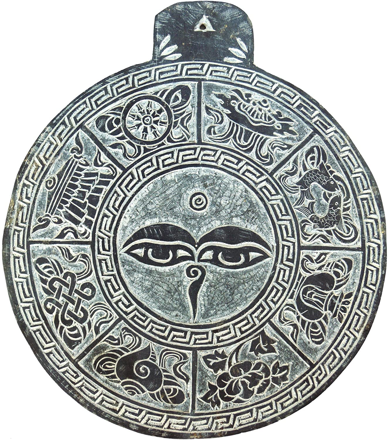 Guru-Shop GURU SHOP Tibetan Stone Picture Slate Relief Buddha Eye 3 Grey 25 x 0.7 cm Buddha
