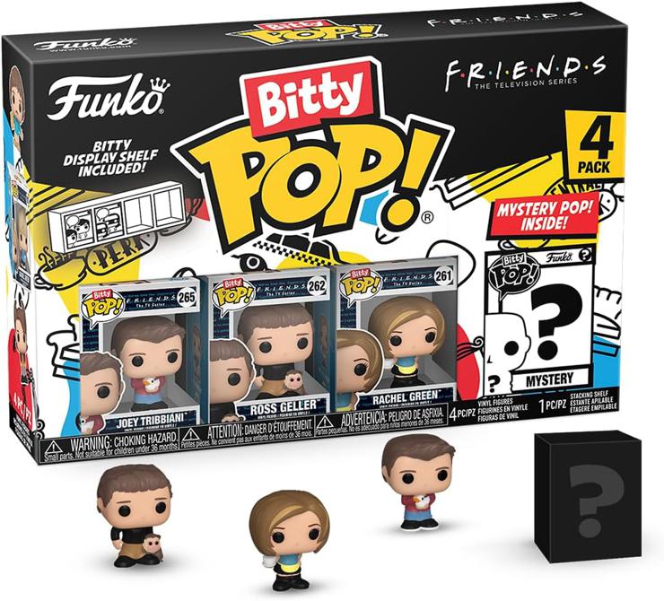 Funko Bitty Pop! Friends - Joey 4PK - Joey Tribbiani™, Ross Geller™, Rachel Green™ and a Surprise Mini Figure - 0.9 inch (2.2 cm) Collectible Stackable Display Shelf Included