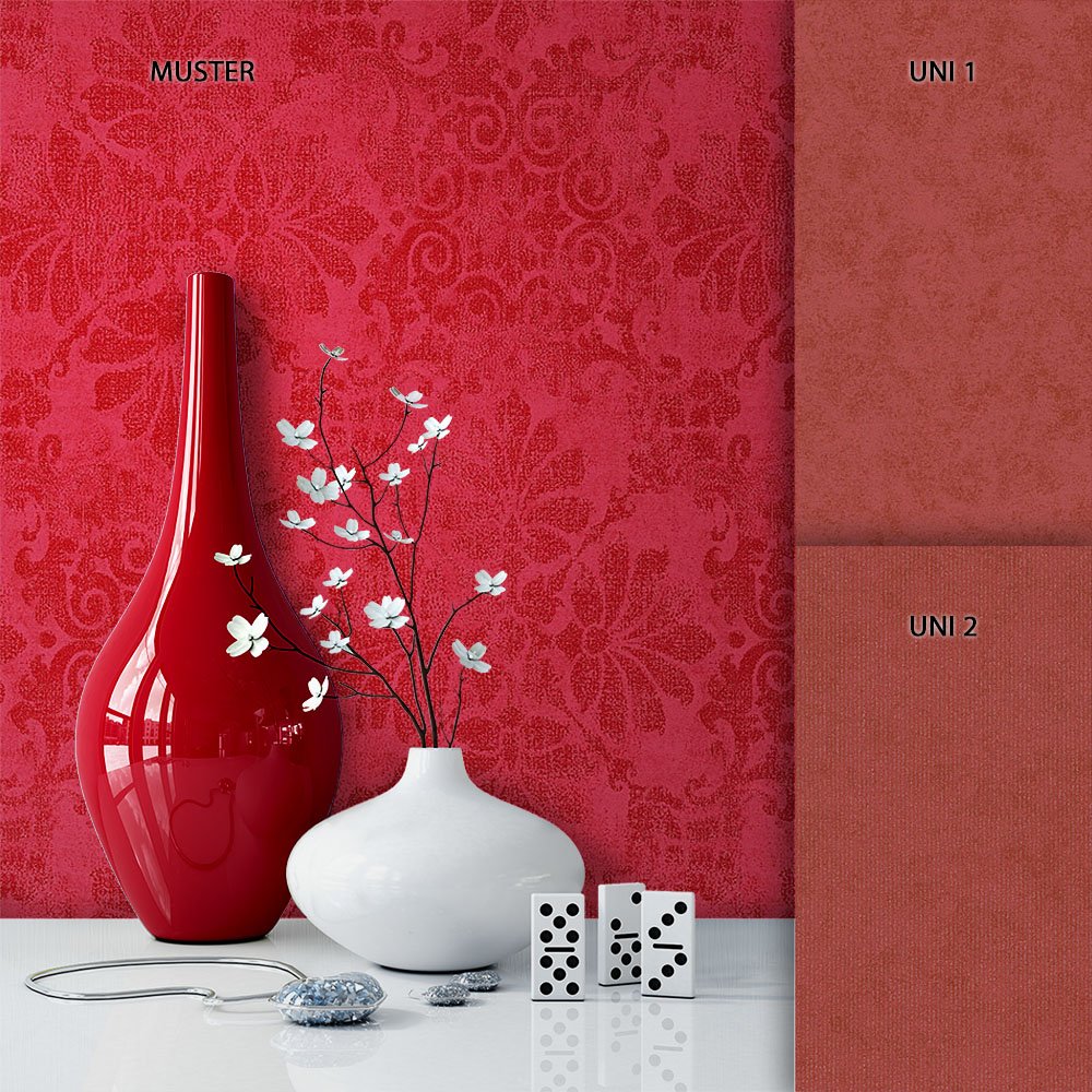 Newroom Design Newroom Metallic Non-Woven Wallpaper Red Classic Traditional Natural Neo Cl