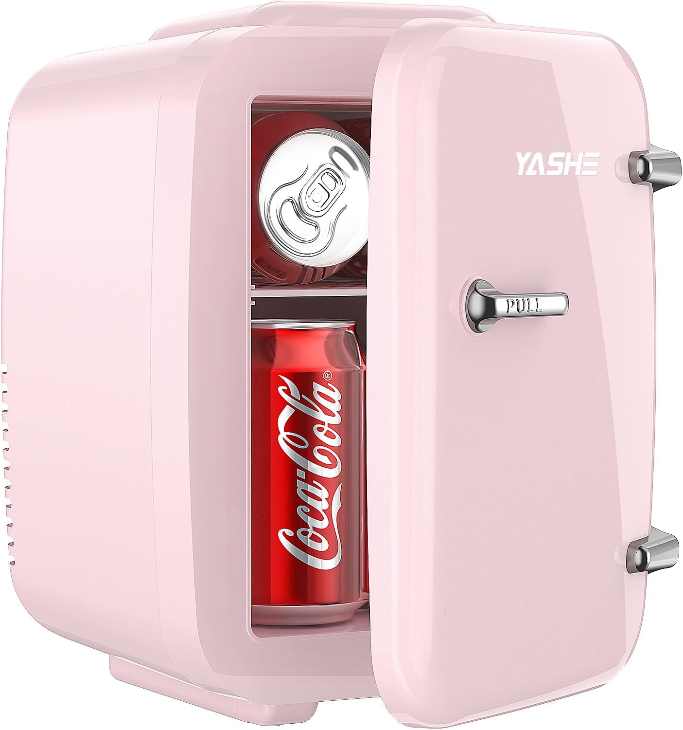 YASHE Mini Fridge, 4 Litre Mini Refrigerators for Cosmetics, Drinks, 220 V AC/12 V DC Thermoelectric Cooling and Heating, Small Fridge for Bedroom, Office, Dorm, Car (Pink)