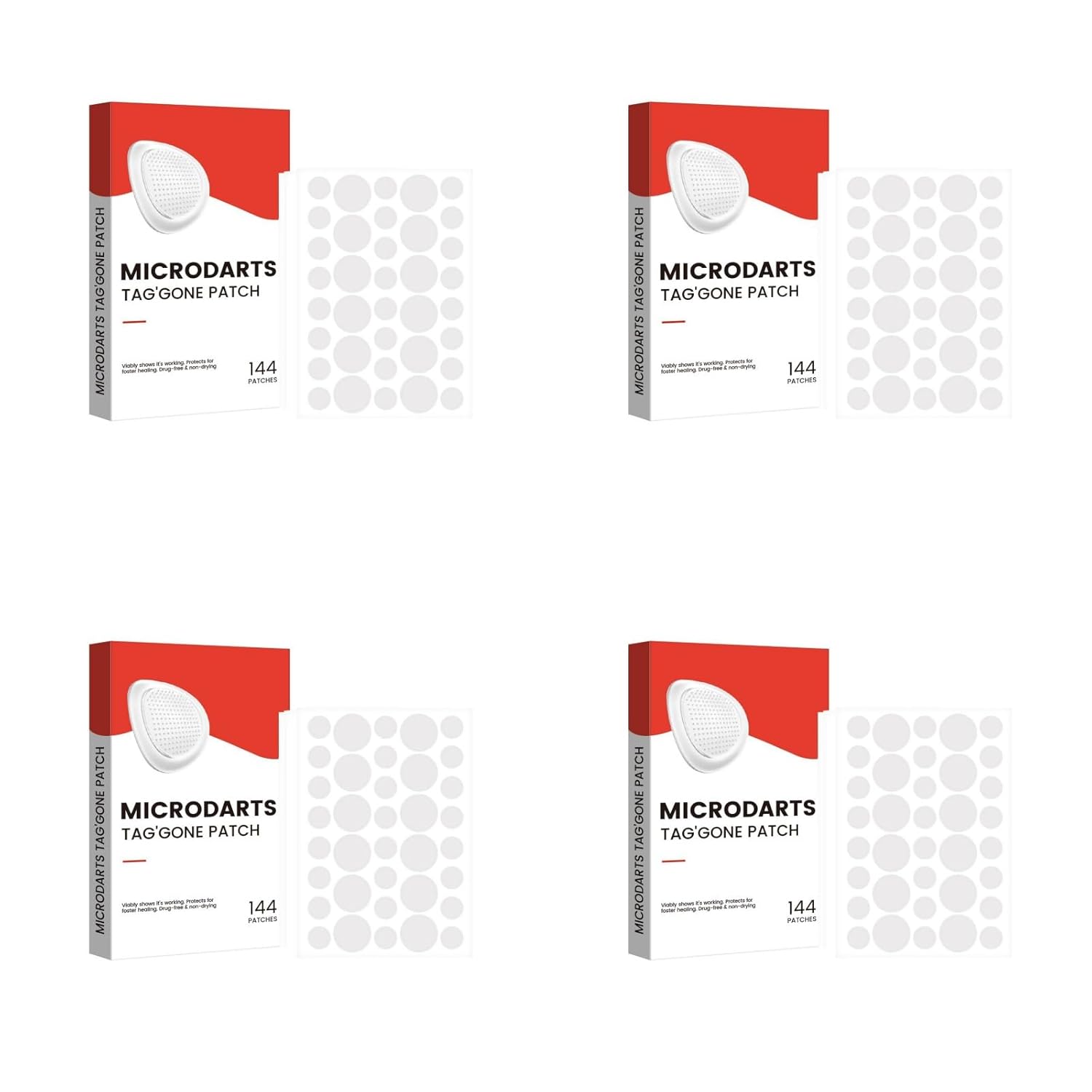 Microdarts Tag'Gone Skin Patches, Microdart Patches for Skin Tag Removal, Pimple Patches, Anti-Pimple Patches, Microdarts Tag'Gone Patch for Facial Blemishes, 4 Boxes