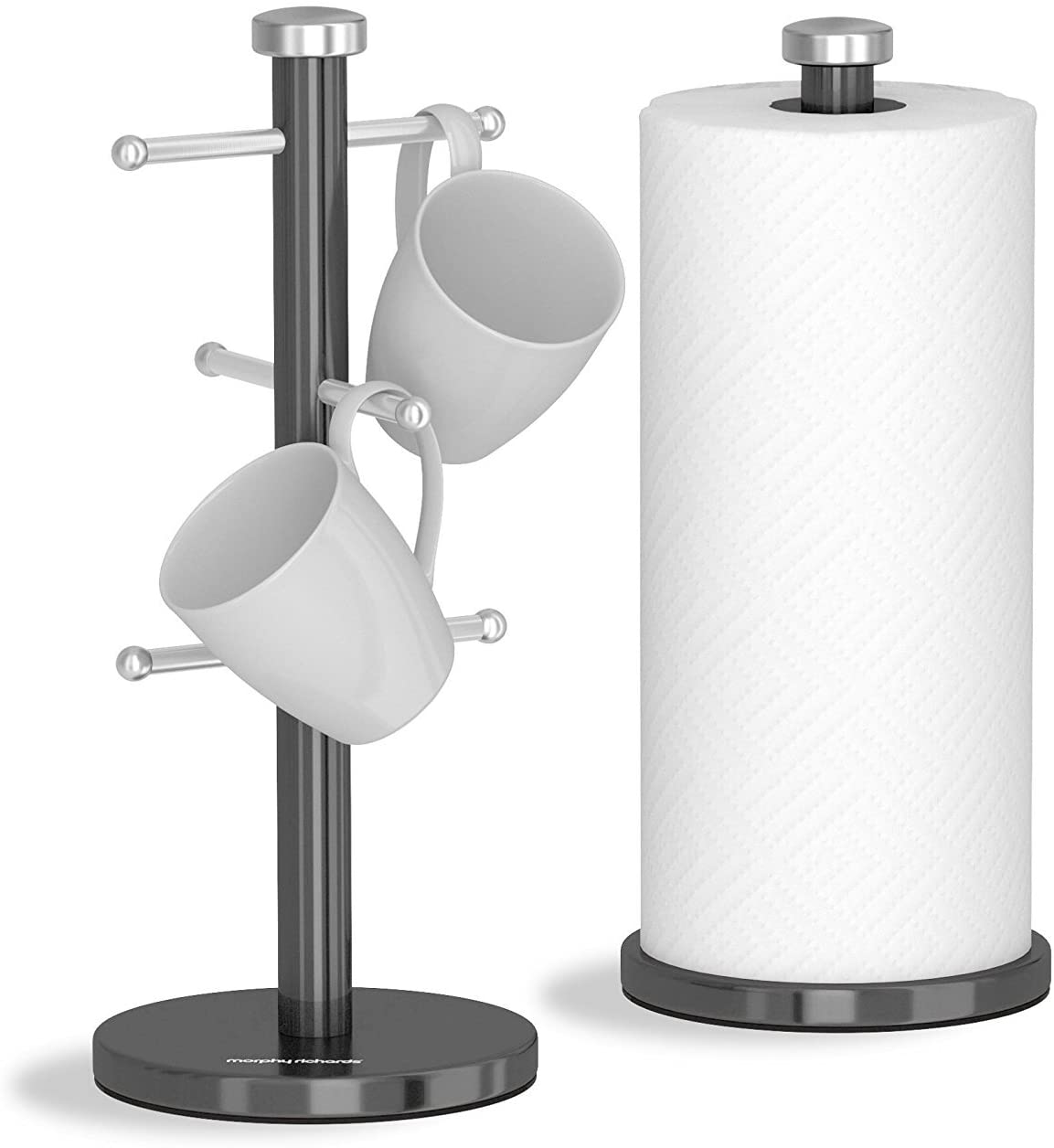 Morphy Richards – Accents Mug Tree & Kitchen Roll Holder, Stainless Steel, Set of 6