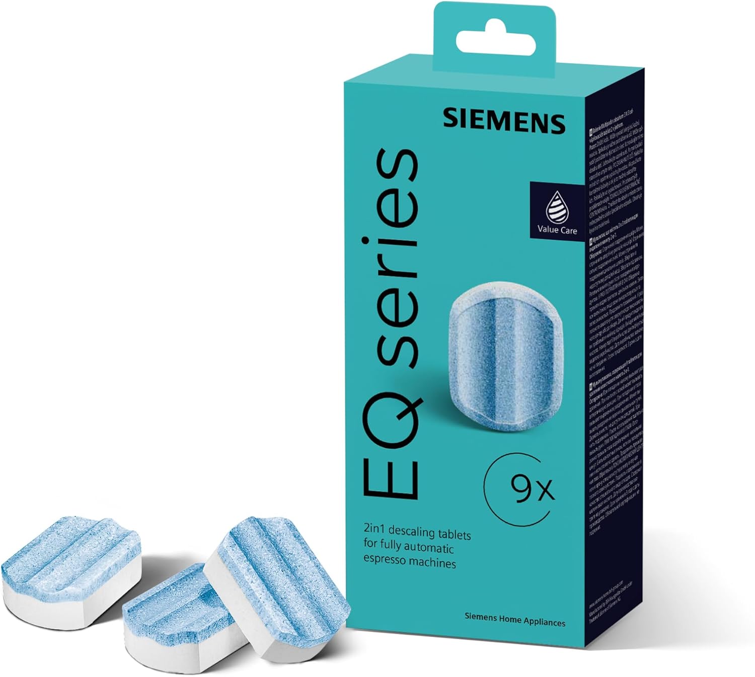 Siemens Multipack TZ80032A, 9 descaling tablets, protects against corrosion, suitable for fully automatic coffee machines of the EQ series, as well as built-in fully automatic machines