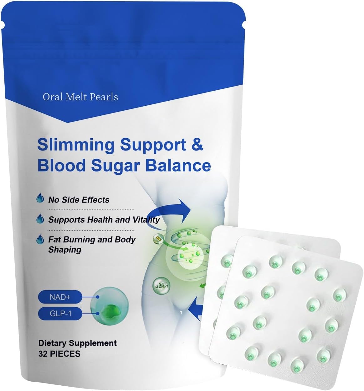 Slimming GLP-1 Super Concentrated Liquid Pearls Ultra, PEAKA GLP-1 Peptide Complex Serum, NAD+ Pearl Serum Natural Ingredients Advanced GLP-1 Capsules, For All Body Types, 32PC (S)