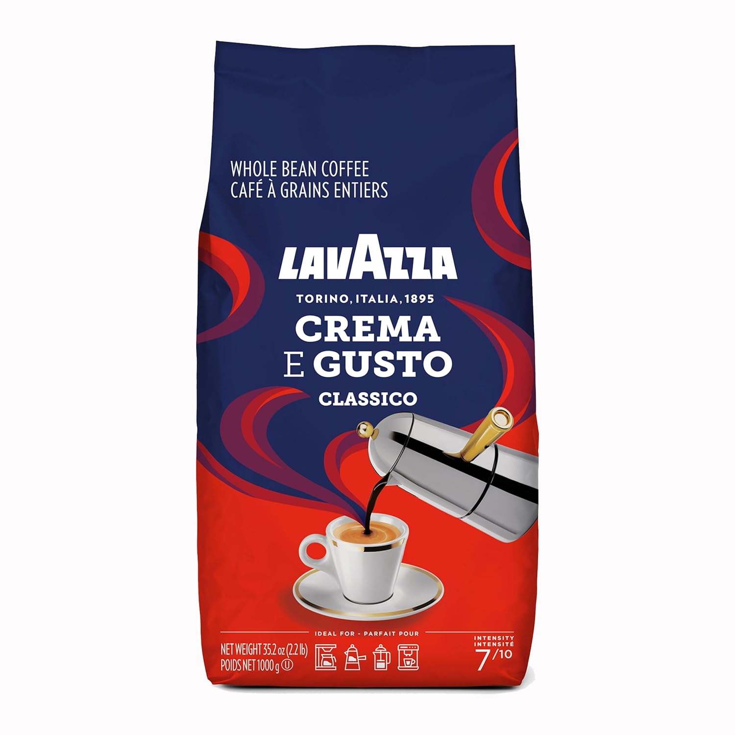 Lavazza Store Lavazza, Crema e Gusto Classico, Whole Arabica and Robusta Coffee Beans, Ideal for Espresso Machines, with Dark Chocolate and Nuts, Intensity 7/10, Dark Roast, 1 kg Pack