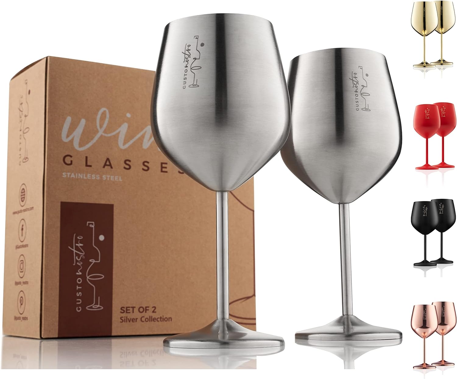 Gusto Nostro Store Stainless Steel Stem Wine Glasses - Unbreakable Goblets with 19 oz Capacity for Outdoor Pool Parties, Anniversaries - Elegant Drinkware in Silver for Champagne and Cocktails (Pack of 2)