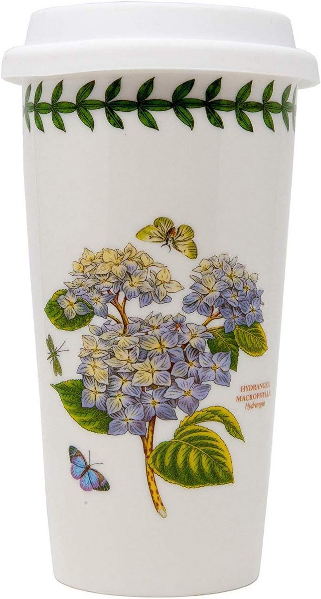 Portmeirion Botanic Garden Travel Mug Cup with Silicone Lid, 15 oz., Hydrangea by Portmeirion