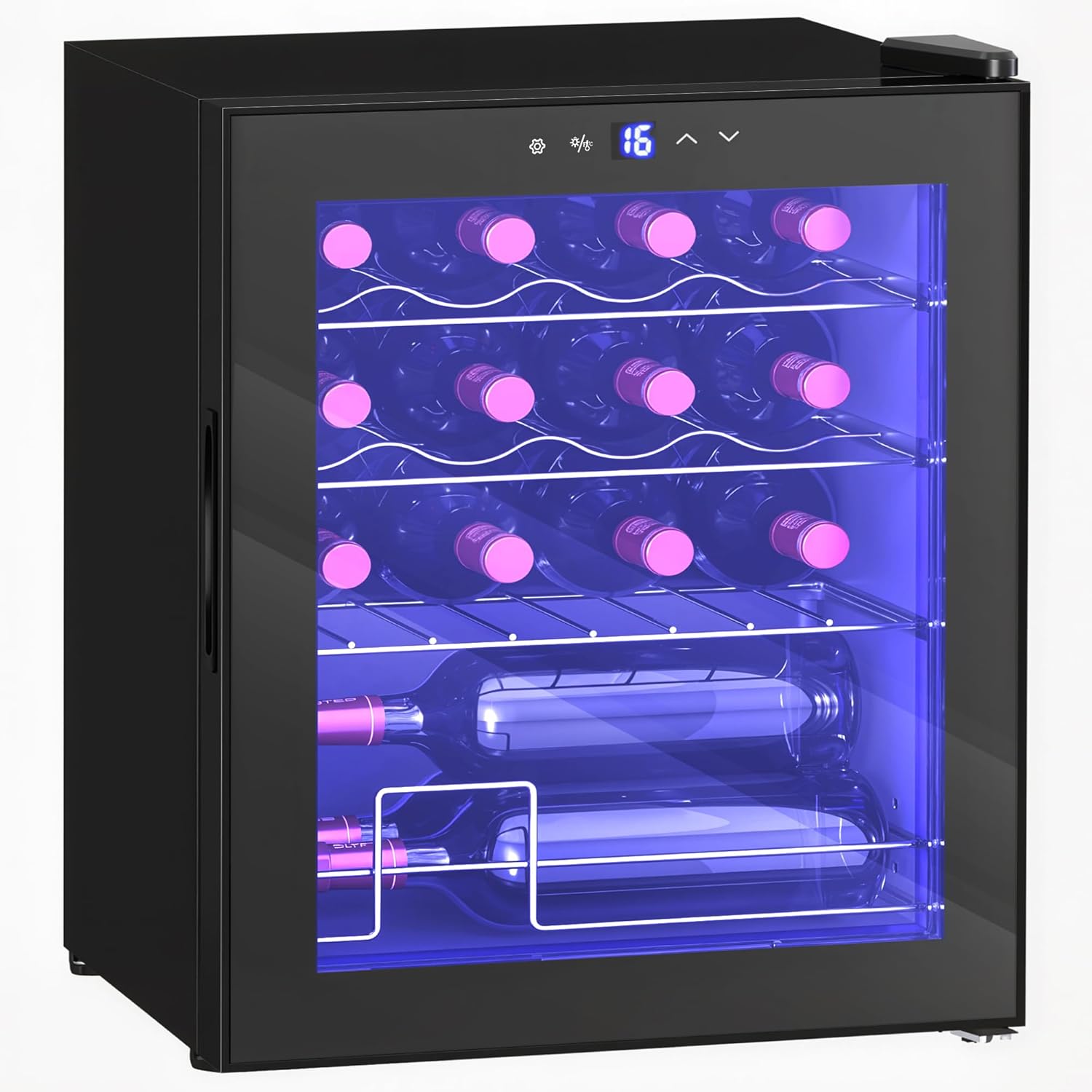 HOMCOM Wine Fridge Compressor 16 Bottles 42L Drinks Fridge, Bottle Fridge 5-18°C with Adjustable Shelf, Touch Screen, Glass Door, LED Lighting, Black