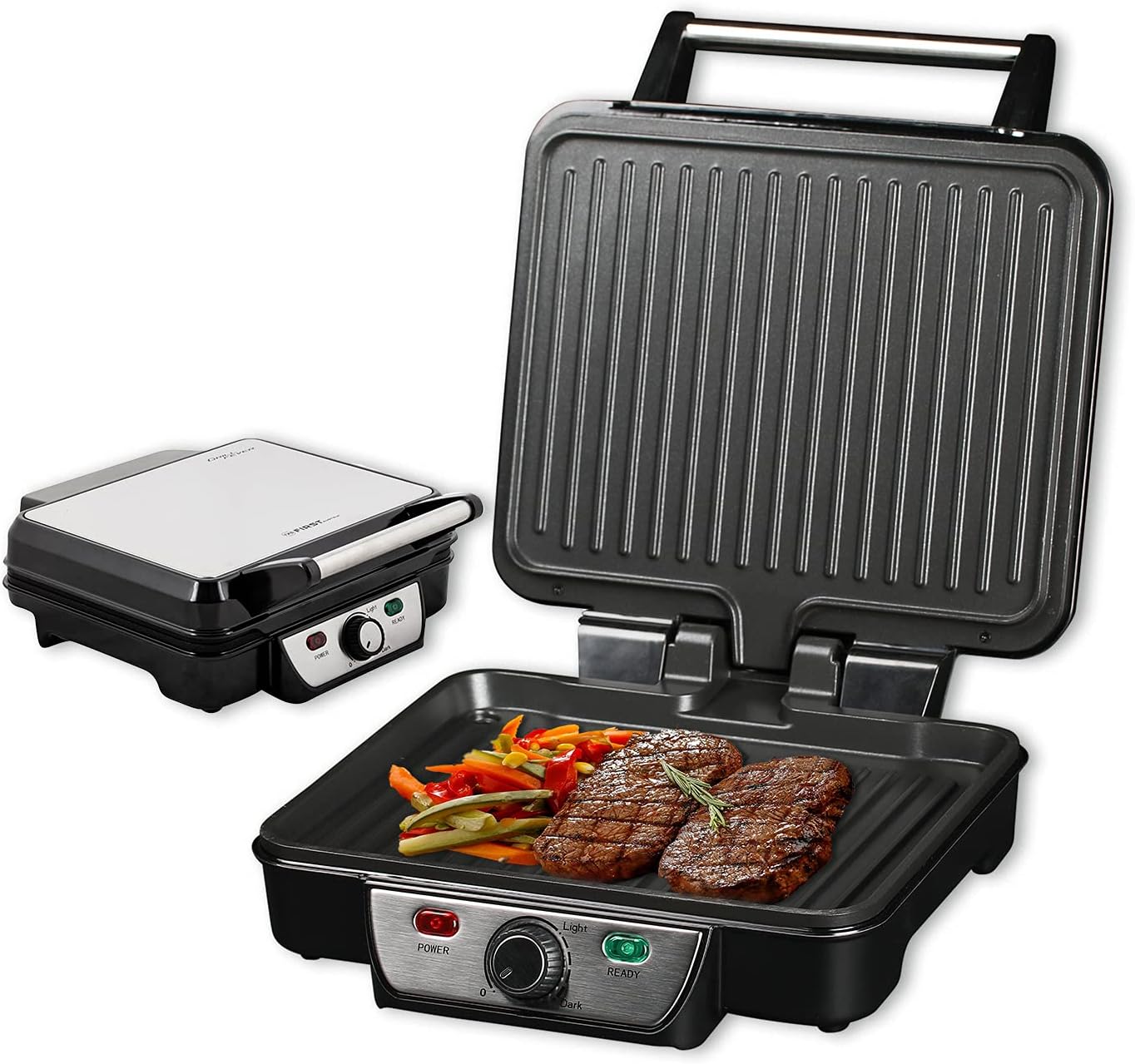 TZS First Austria Electric Table Grill, Grill Plate for Meat and Vegetables, Contact Grill with Non-Stick Coating, Adjustable Thermostat, 1800 W