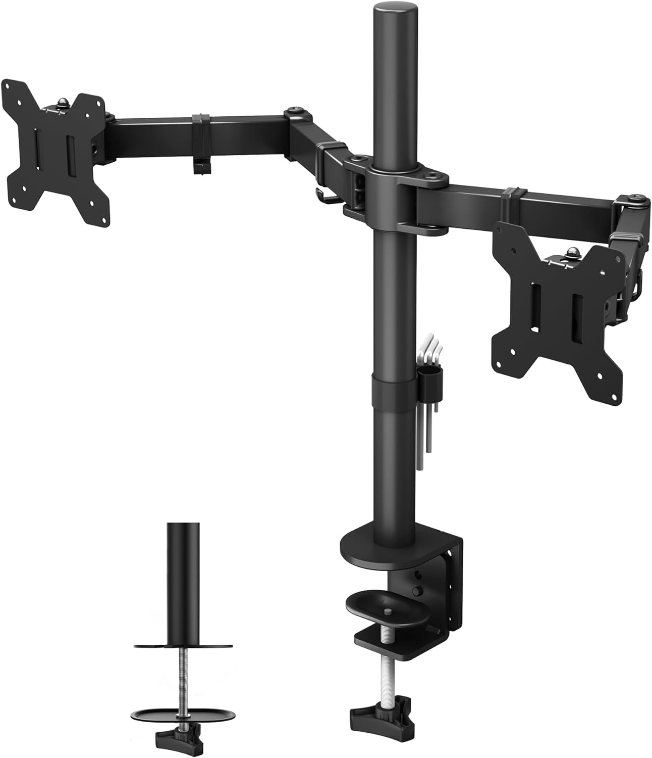 BONTEC Store 1home Double Twin Arm Desk Mount Ergonomic TV LCD Monitor Computer Screen Bracket Dual Tilt Swivel Rotation 13”-27”