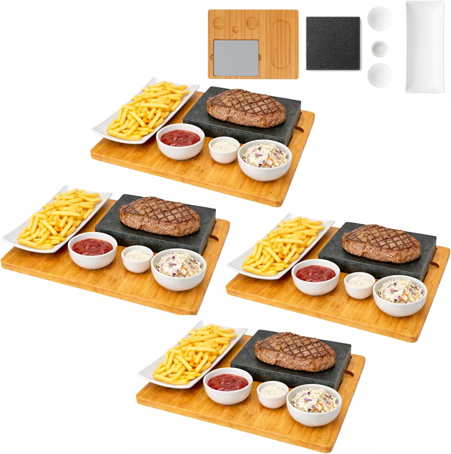 Lava Stone Steak Board, Serving Plate, Bamboo Board with Hot Stone Grill, Steak Grill Plate, Stone Plate, Table Grill Set
