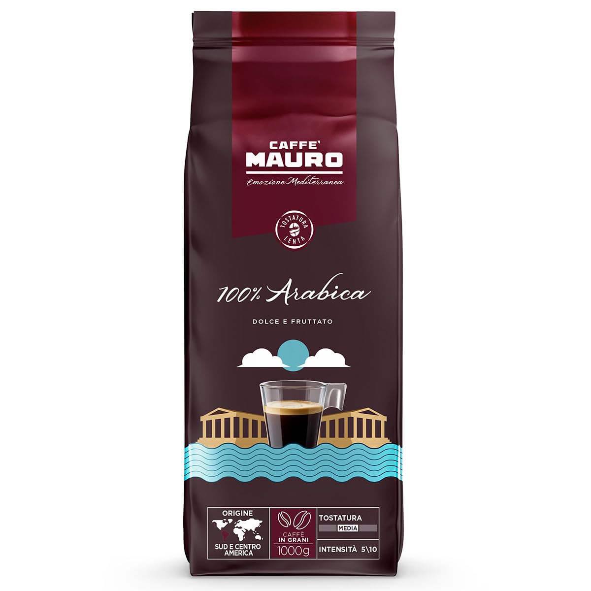 CAFFE MAURO TORREFAZIONE Caffè Mauro - Coffee Beans - 1 kg - 100% Arabica Blend - Medium Roast - Intensity 5/10 - Made in Italy - 1 kg Pack
