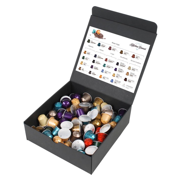 LNEE Nespresso Capsules Starter Set – 100 Original Capsules in Elegant Storage Box – 10 Varieties – for Trying, Gifting and Saving
