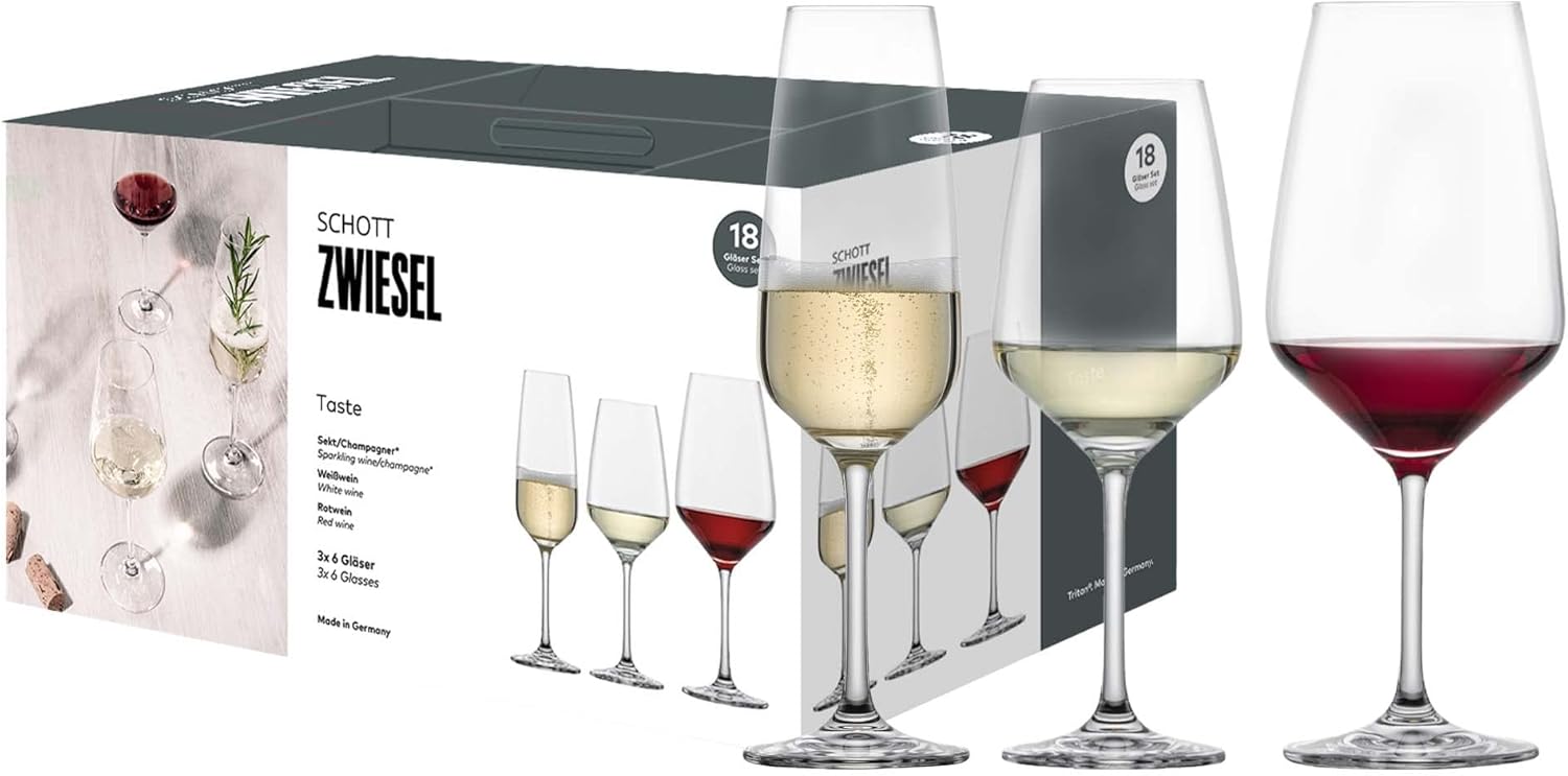 Schott Zwiesel Premium Box Tulip (Set of 18), Timeless Wine Glasses and Champagne Glasses in a Set, Dishwasher Safe Tritan Crystal Glasses, Made in Germany (Item No. 124136)