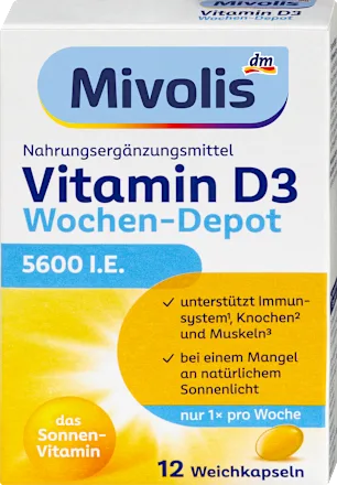Mivolis Vitamin D3 5600 IU Weekly Depot Soft Capsules 12 Capsules, 5 g
