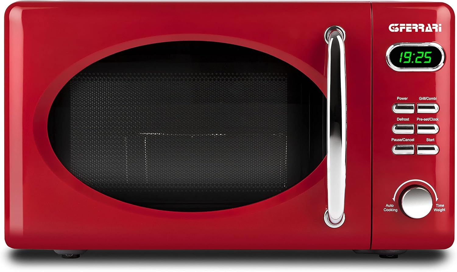 G3 Ferrari G10155 Sapormio Vintage Digital Retro Microwave Oven 1150W 20L 8 Programs 4 Cooking Functions with Accessories 60 Minute Timer Red