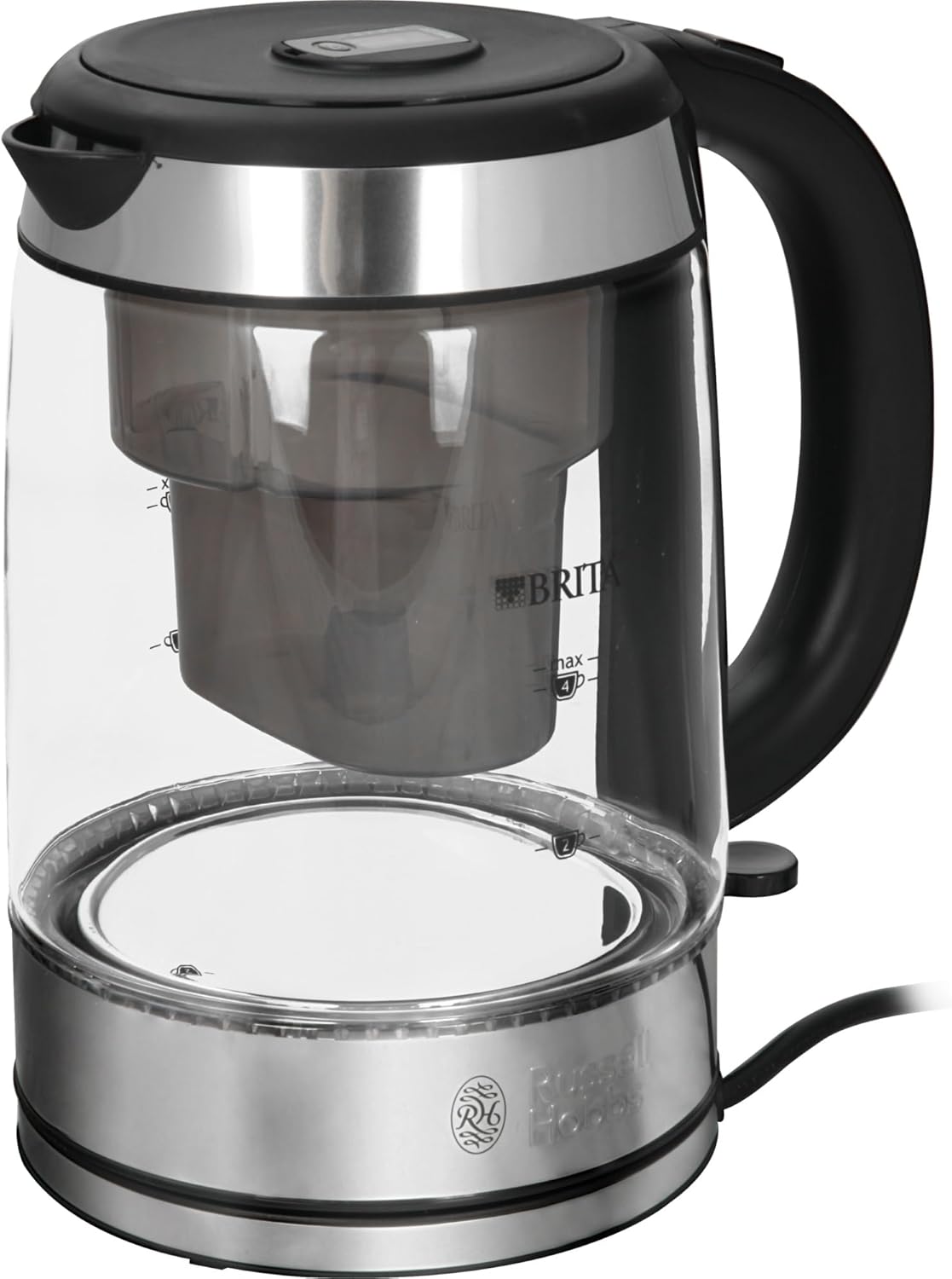 Russell Hobbs Clarity 20760-57 Glass Kettle [Brita Water Filter Maxtra+ Insert] (1 L + 0.5 L Filter Insert, 2200 W, LED Lighting, Includes Filter Cartridge, Limescale Filter, Cartridge Change