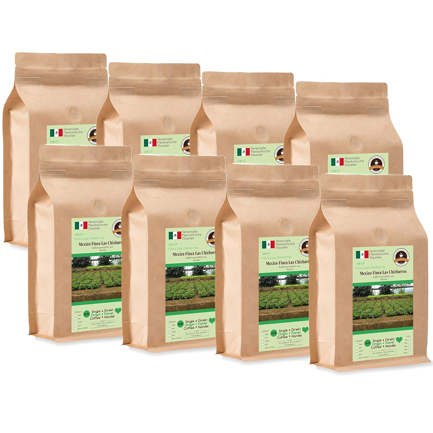 Kaffee Globetrotter Coffee Globetrotter - Coffee with Heart - Mexico Finca Las Chicharras - 8 x 1000 g Whole Bean - for Fully Automatic Coffee Grinder - Roasted Coffee Fair Trade | Gastropack Economy Pack