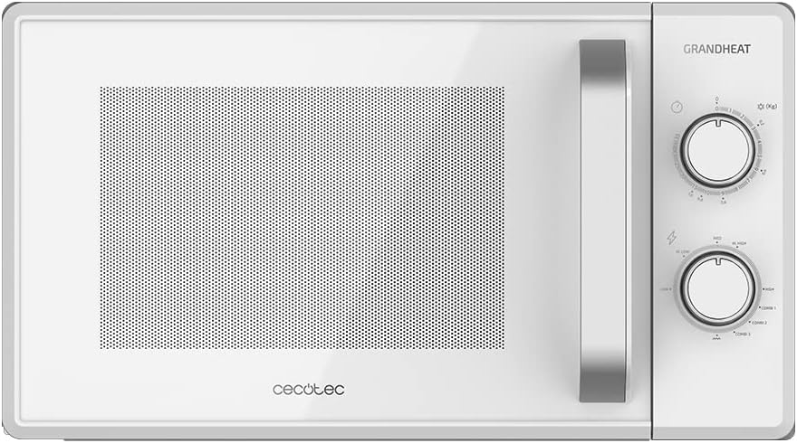 Cecotec 20-liter microwave with grill Grandheat 3120. 1050 W, 1000, AntiDirt iTech coating, defrost function, 35-minute timer, Full White with metallic details, White