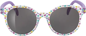 SUNDANCE Sunglasses kids transparent frame with colorful hearts, purple temples, 1 piece