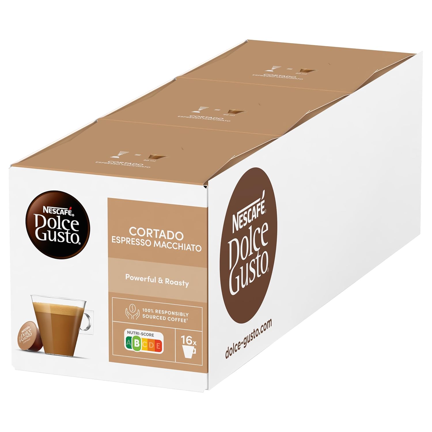 NESCAFÉ Dolce Gusto Cortado Espresso Macchiato, Coffee Capsules, Robusta and Arabica Beans, Spanish Latte, A Touch Cream, Flavored Capsules, 3 Pack (48 Capsules) 302.4g