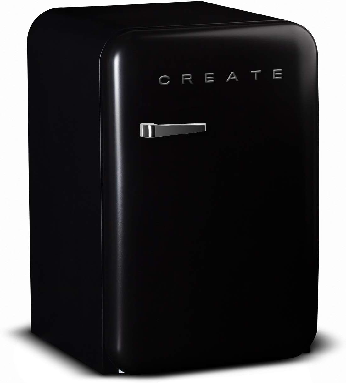 CREATE Retro Friend 83.5 Silver Fridge in Black, Silver Handle, 98 W, Low Consumption, 2 Shelves, Temperature Control, Bottle Holder, 56 x 54 x 84 cm
