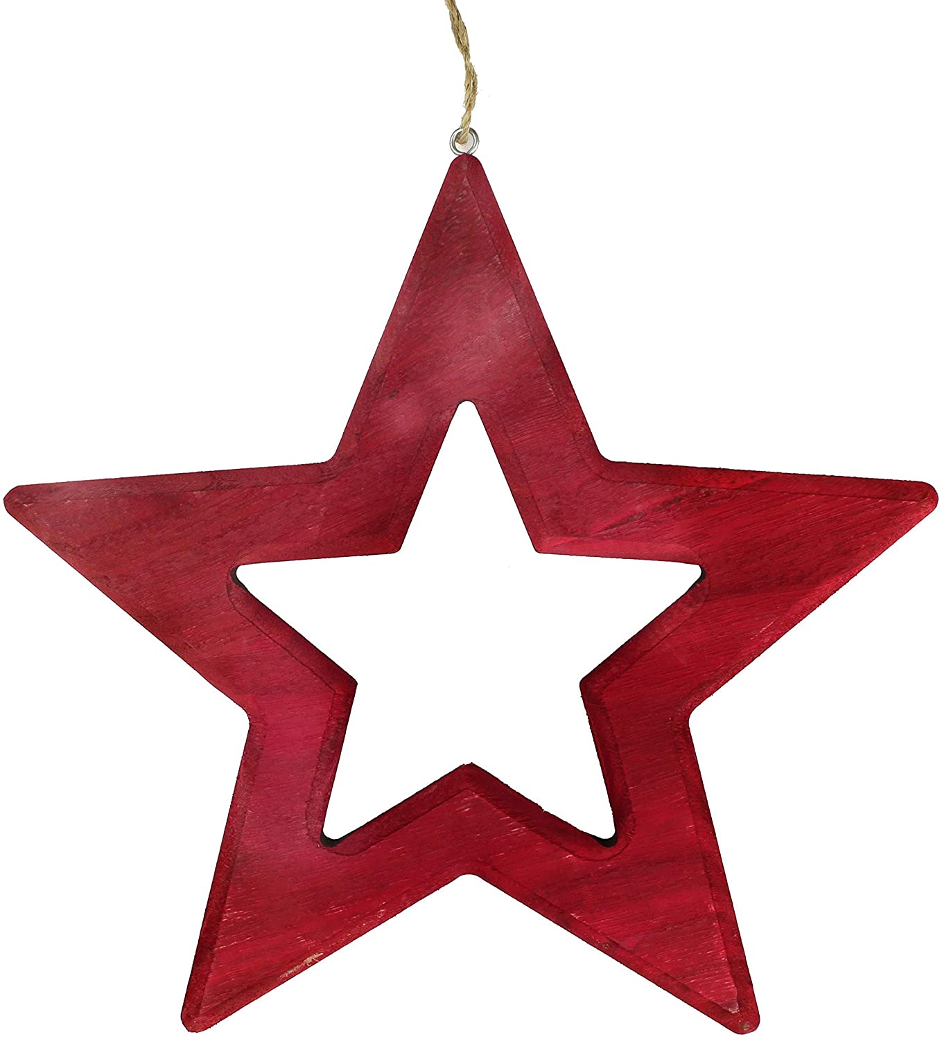 DARO DEKO Wooden Hanging Star In Red - Two Different Sizes 20 Cm Or 30 Cm