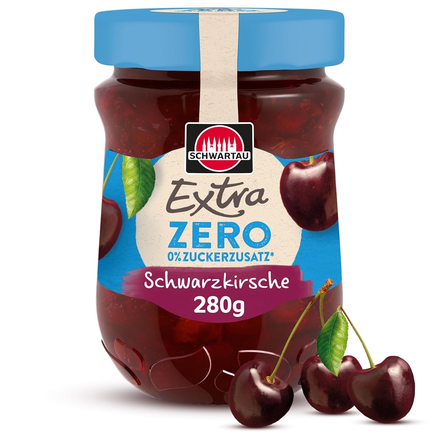 Schwartau Extra Zero Black Cherry, Fruit Spread Without Added Sugar, 15 kcal per 25 g, 280 g