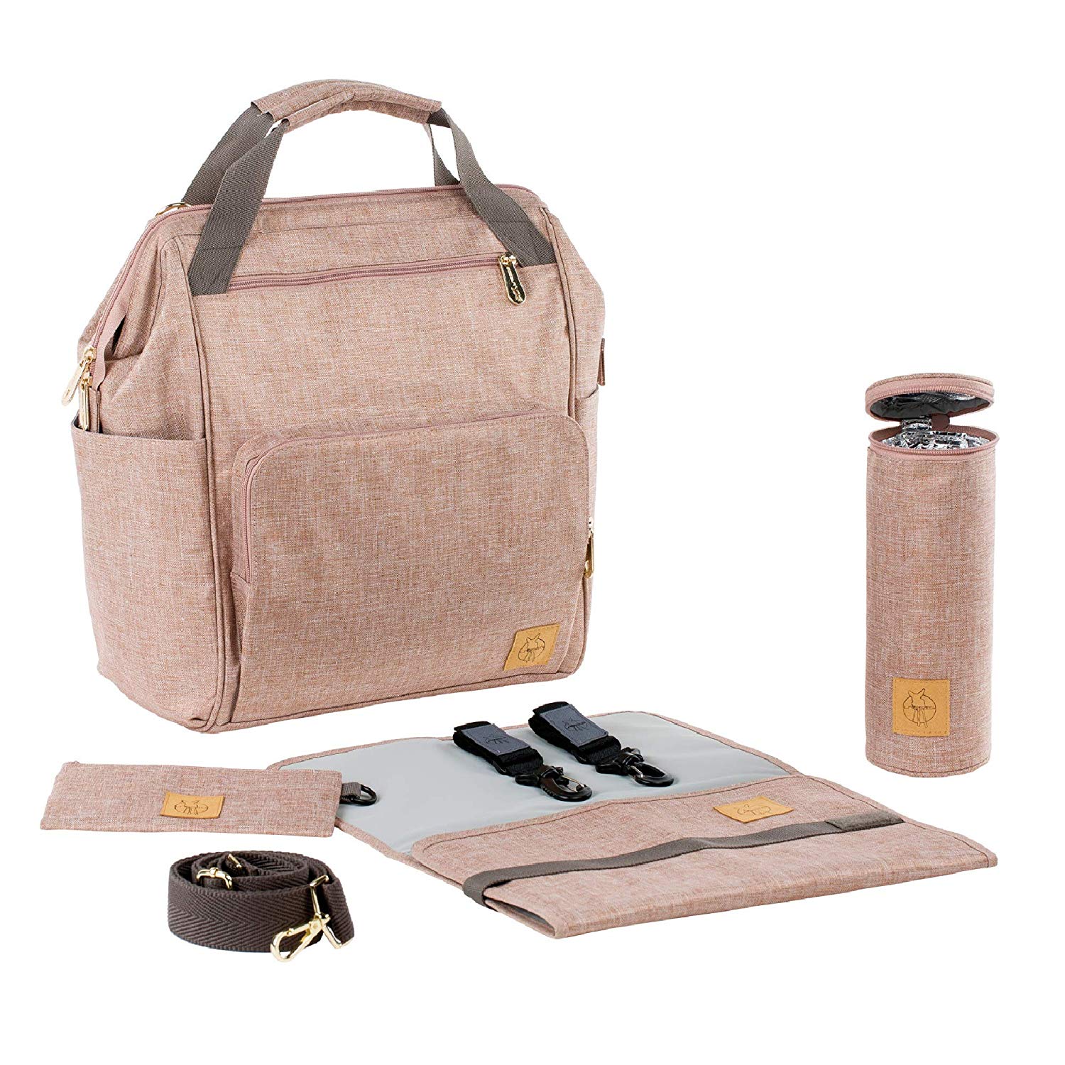 Lässig baby changing backpack, changing bag incl. Changing accessories, sustainably produced / Goldie Backpack pink