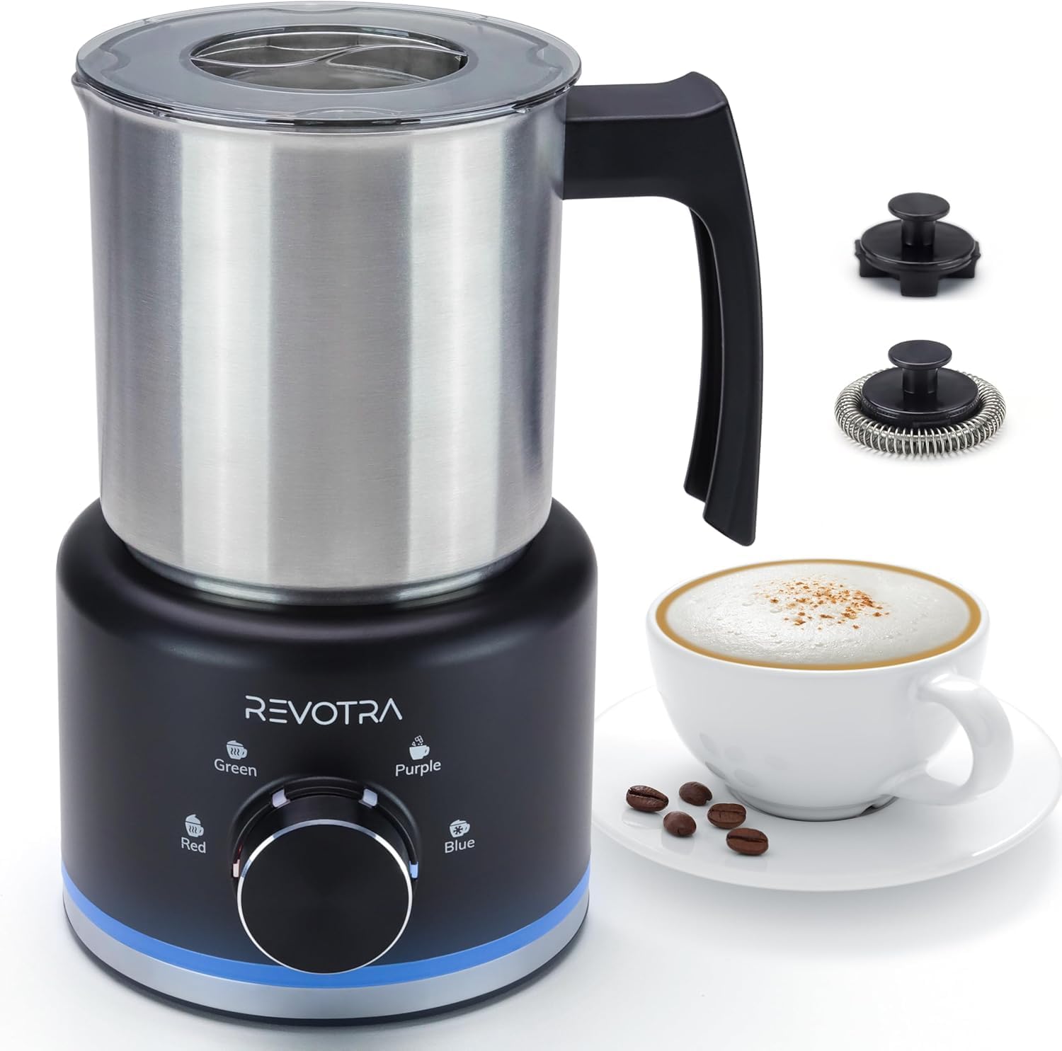 Electric Milk Frother 4-in-1 Automatic Milk Frother for Hot and Cold Milk, 500ml 600W, Dishwasher Safe, Stainless Steel Milk Frother for Latte, Hot Chocolate/Milk