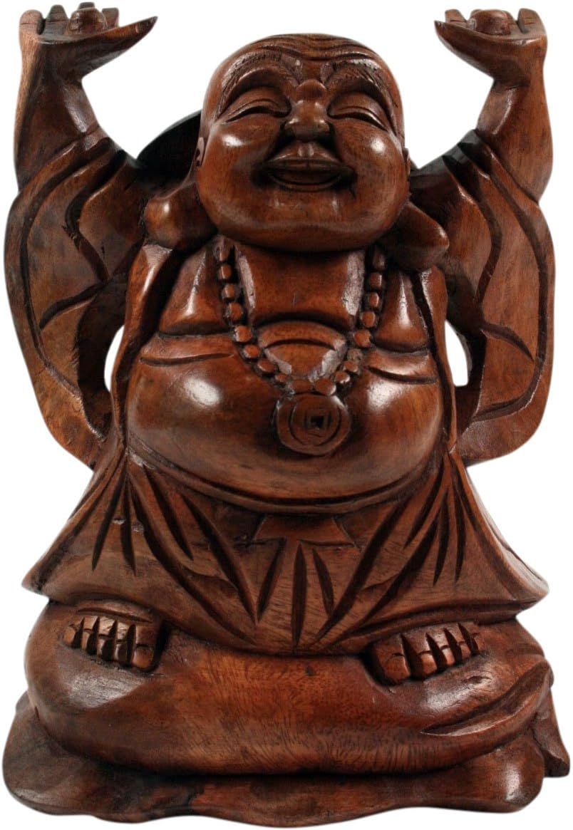 Guru-Shop GURU SHOP Carved Lucky Buddha 20 cm - Model 7, Brown, Buddha