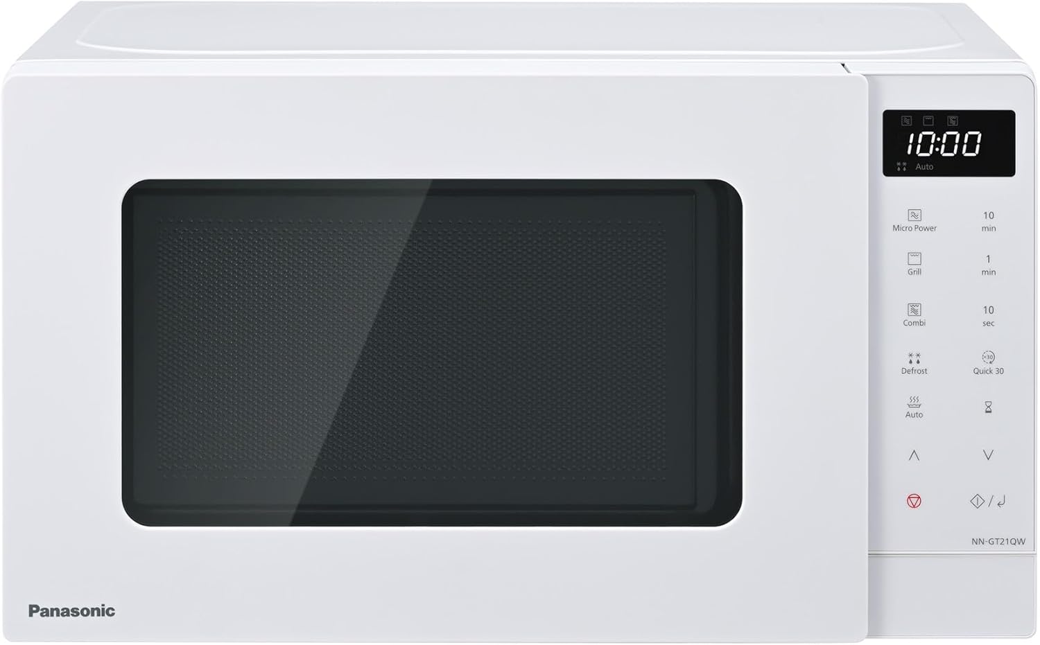 Panasonic NN-GT21QWEPG 20L Grill Microwave with Turntable and Grate, 800 W, 1000 W Grill, LED Display, Automatic Defrosting, Total 12 Automatic Programmes, Timer, White