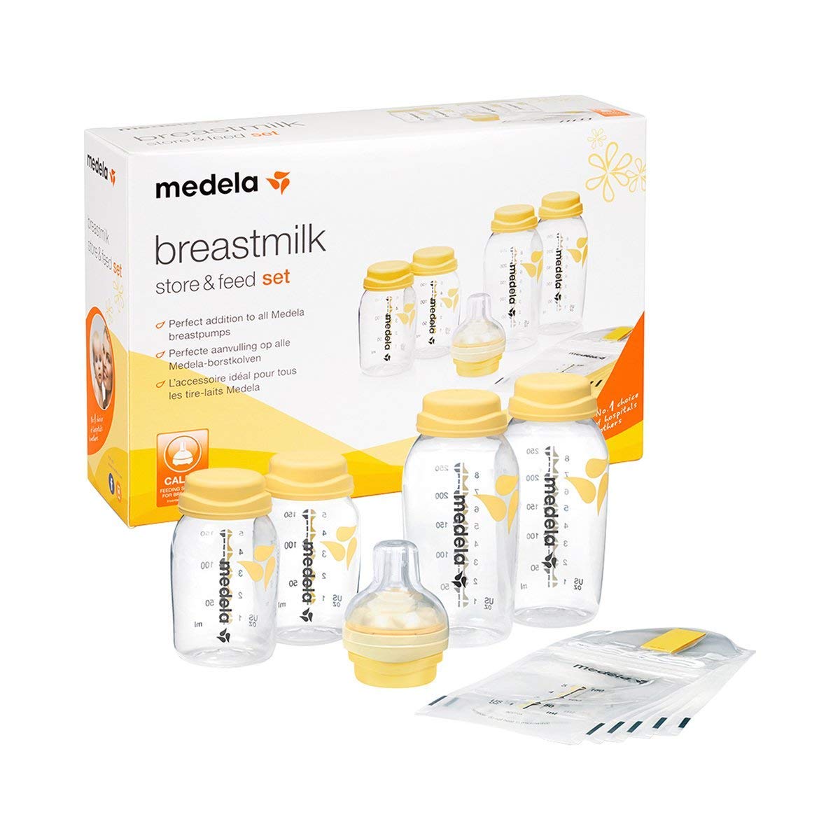 Medela baby bottle set, set of 4 breast milk bottles (2 x 150 ml + 2 x 250 ml), including Calma teat and breast milk bag