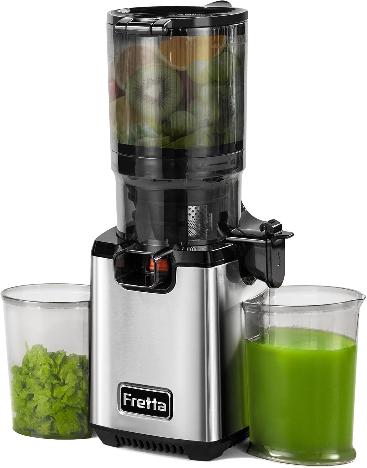 Fretta Juicer Slow Juicer, Stainless Steel Juicer Vegetable and Fruit Test Winner, 135 mm Opening and 1.8 L Juicer Machine with Reverse Function, Easy Installation, Easy to Clean, 100% BPA Free, 250 W