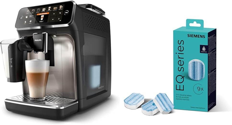 Philips Domestic Appliances Philips Series 5400 Fully Automatic Coffee Machine - LatteGo Milk System & Siemens Multipack TZ80032A, 3 x 3 Descaling Tablets, Protects Against Corrosion, for EQ Series Coffee Machines, White, Pack