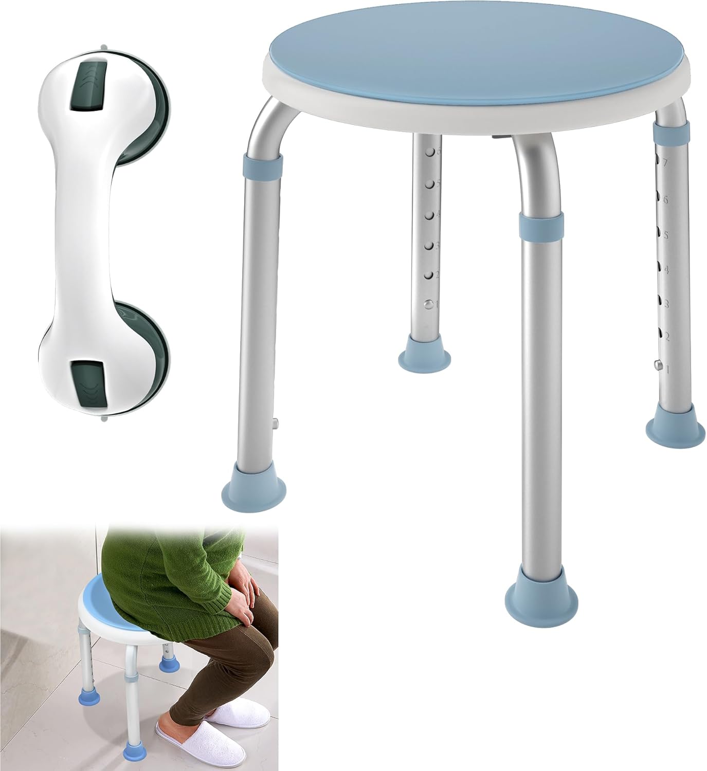 Suusolny 360° Rotating Shower Stool Height Adjustable 36-51 cm Shower Aid Non-Slip Bathroom Stool Shower Stool Bath Seat Shower Seat with Bath Handle