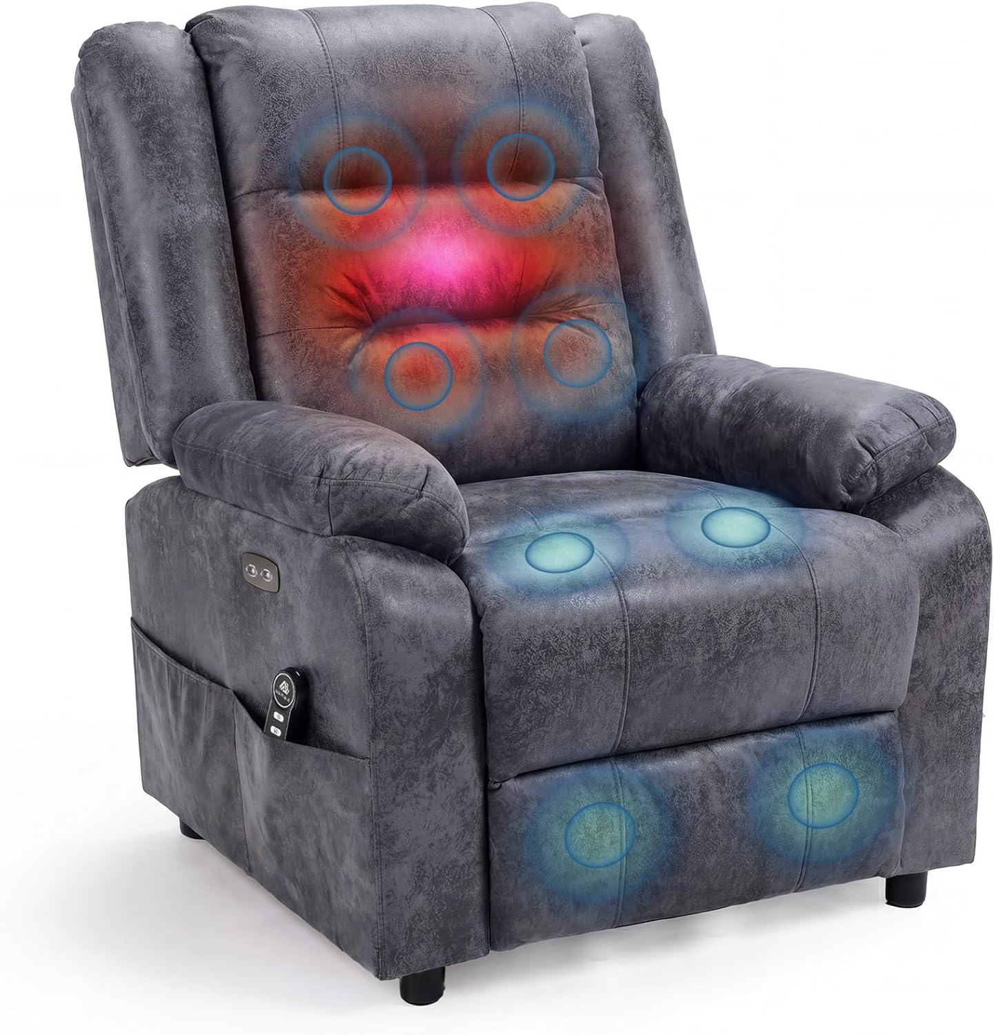 Asukale Store Electric TV Chair with Standing Aid, Relaxing Chair, Massage Chair with Heat Function, Reclining Function, Remote Control, Adjustable Sleep Function and Footrest, up to 220 kg, Dark Gray Flock Leather