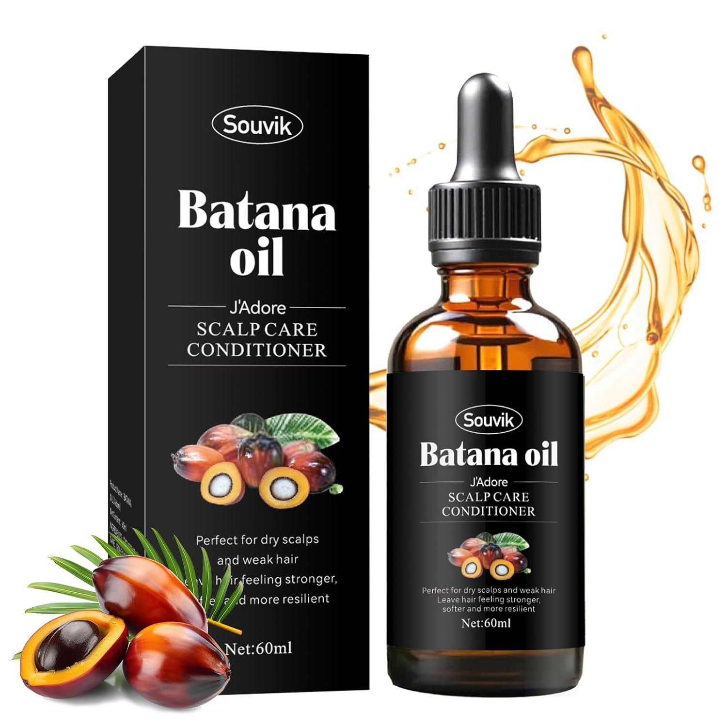 Souvik Batana Oil for Hair 60ml - 100% Cold Pressed & Pure - Nourishes and Moisturizes Scalp - Supports Healthy Hair Growth - Suitable for Daily Use