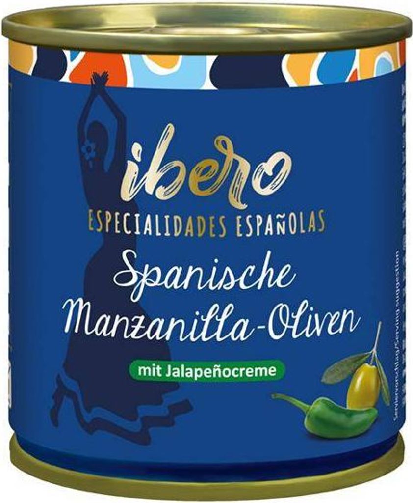 Rila Ibero Green Manzanilla Olives with Jalapeño Cream 85g Can Vegan Gluten-free Fruity tart taste