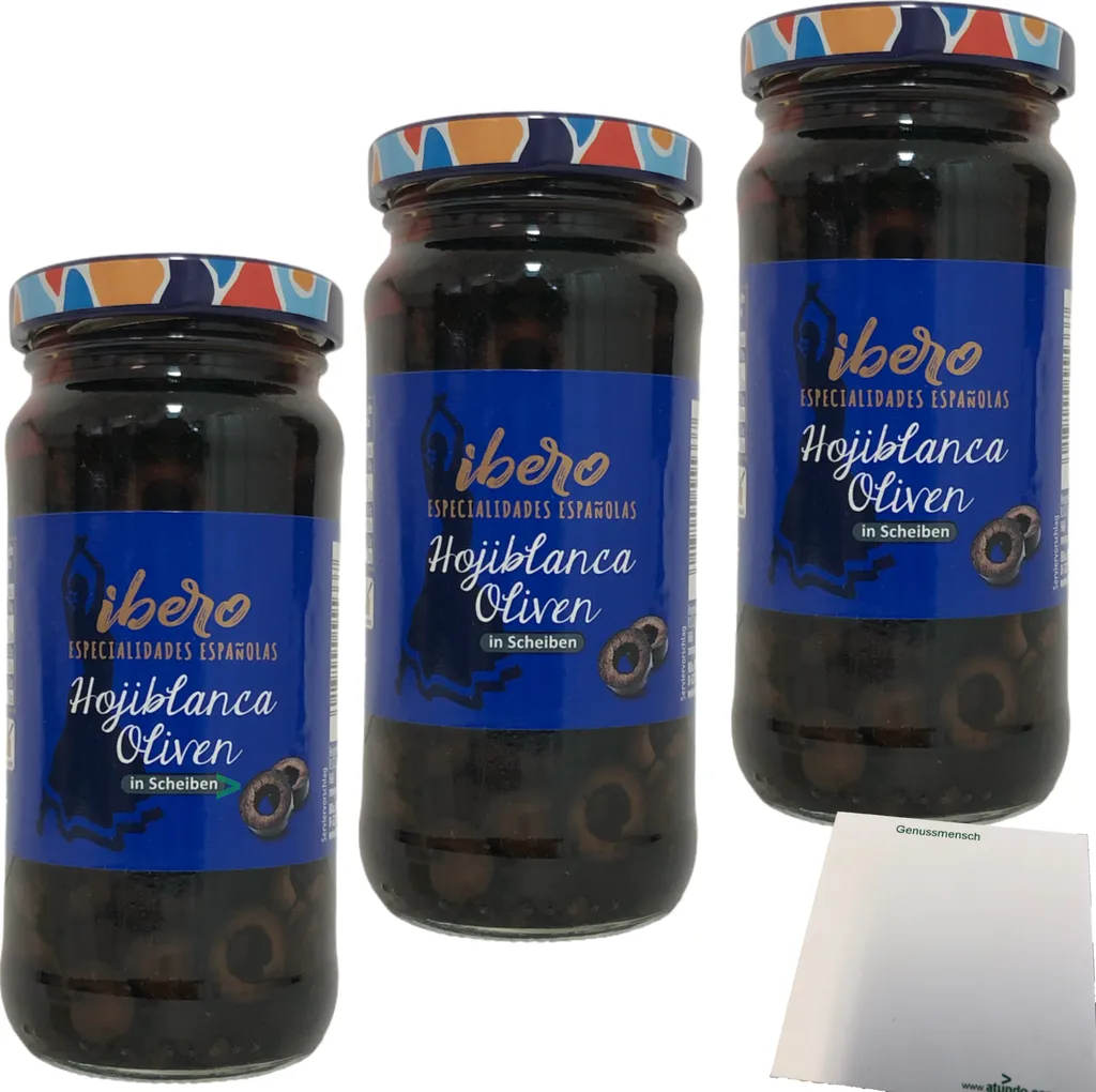 Ibero black Hojiblanca olives sliced ​​​​3-pack (3x230g jar) + usy block