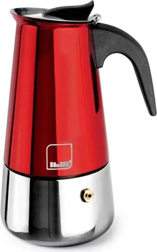 IBILI MENAJE, S.A. Ibili Moca, Mocha Pot, 0.185 l, Black, Red, Stainless Steel, Stainless Steel, 4 Cups, Bakelite
