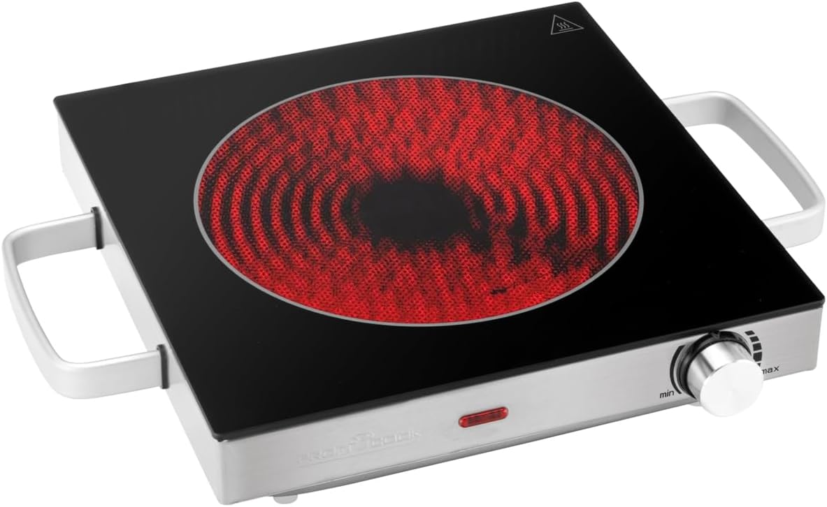 ProfiCook Infrared Single Hob, Energy-Saving Hob Made of Scratch-Resistant Glass Ceramic, Hot Plate, Continuous Temperature Control, 2000 W, PC-EKP 1210